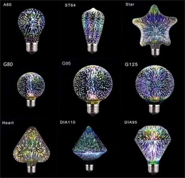 Креативные красочные светодиодные лампы 3D фейерверк звездное декоративные лампы накаливания лампы A60 ST64 G80 G95 G125