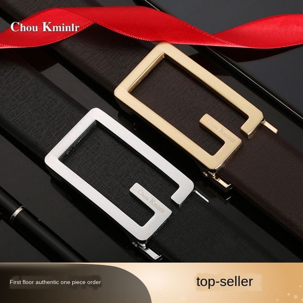 

g buckle belt men's leather automatic buckle double-sided head layer pure cowhide belt all-match korean fashion, Black;brown