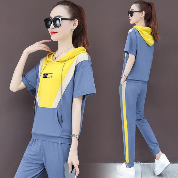 

cotton women's tracksuit 2020 loose large color matching leisure two piece set of fashion tracksuit for women 2 piece set women, White