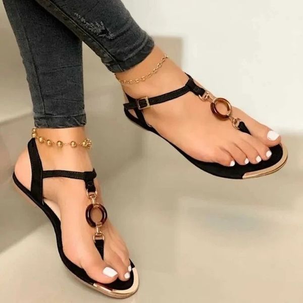 

2020 women summer sandals flip flops fashion buckle new open toe women flats shoes casual beach ladies plus size sandals, Black