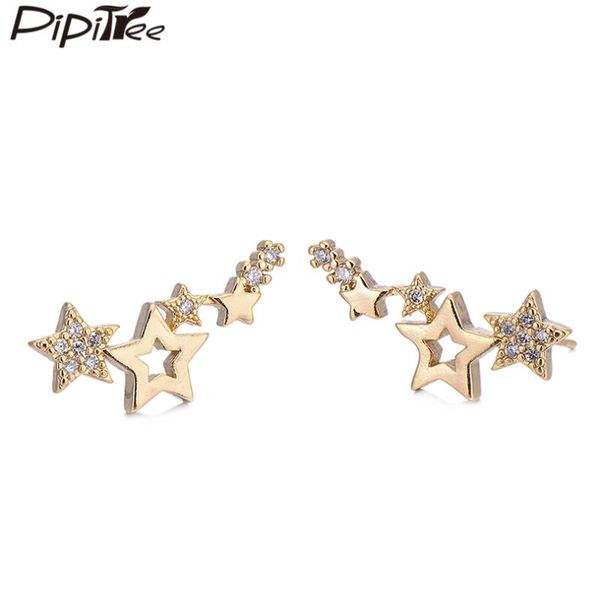 

pipitree trendy stars stud earrings for women girls copper rose gold color clear cubic zirconia earrings punk hip hop jewelry, Golden;silver