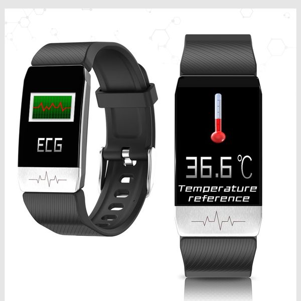 

t1 smart watch men women temperature measure ecg heart rate blood pressure monitor weather forecast drinking remind