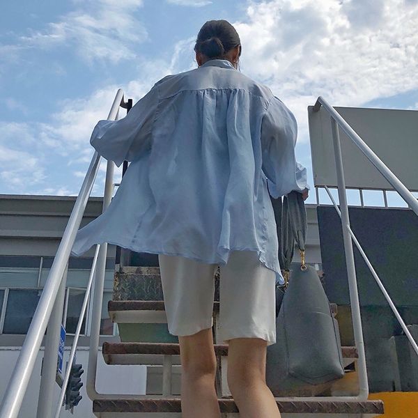 

mmrs8 korean style loose commuting design niche shirtshirt shirtwomen's summer new light and thin shirt tencel cardigan online celebrit, White