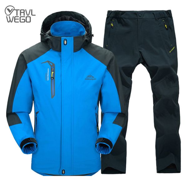 

trvlwego spring and autumn outdoor single hiking camping jacket pants men's suit windbreak trekking travel coat trousers 5xl, Blue;black