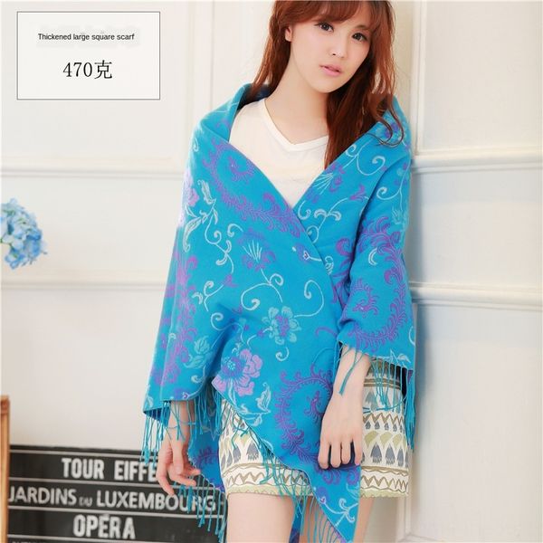 

470g national style new warm scarf big square towel thickened shawl double-sided warm cashmere scarf female air conditioner towel, Blue;gray