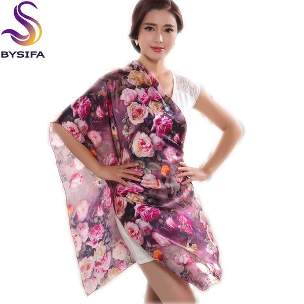 

female purple rose silk scarf fashion crepe satin long scarves women spring autumn all-match scarf shawl, Blue;gray