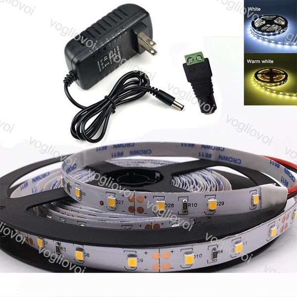 

led strip light smd2835 5m roll indoor light leds tape led ribbon flexible cool white dc12v adapter 300leds holiday decoration set dhl