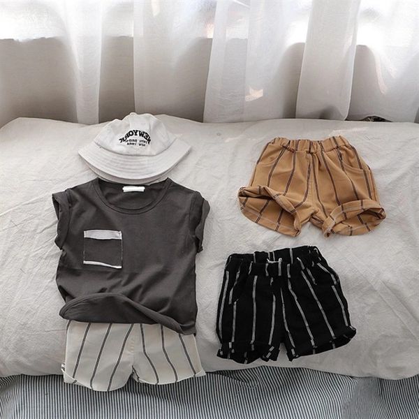 

rudfd 2020 korean style children's shorts summer boys vest beach and girls leisure beach pants children's wear vertical stripes pa, Blue