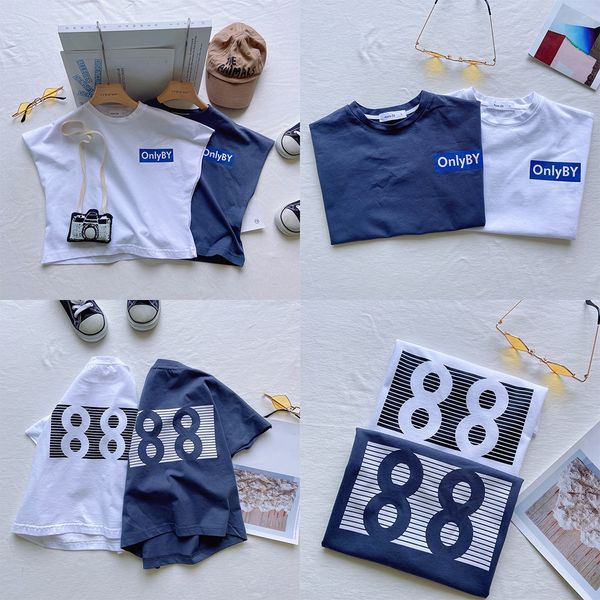 

kids clothes baby sleeveless t-shirt korean tong t xu children's pure cotton letter pattern children's t-shirt, Blue