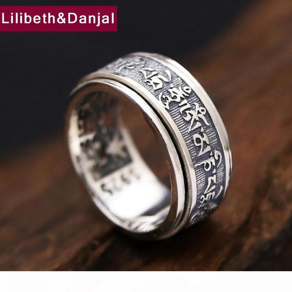 

thai silver mantra tibetan edition real 925 sterling silver ring men jewelry wedding tibetan buddhist heart sutra g70 j190528, Slivery;golden