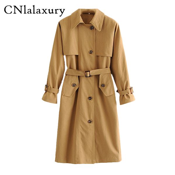 

fashion brand new women trench coat long slingle breasted belt khaki lady clothes autumn spring outerwear oversize abrigo mujer, Tan;black
