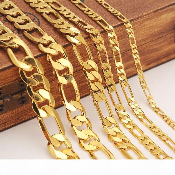 

mens women's solid gold gf 3 4 5 6 7 9 10 12mm width select italian figaro link chain necklace bracelet fashion jewelry wholesale, Silver