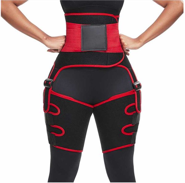 

3 in 1 women sweat slim thigh trimmer leg shapers push up waist trainer pants fat burn neoprene heat compress slimming belt