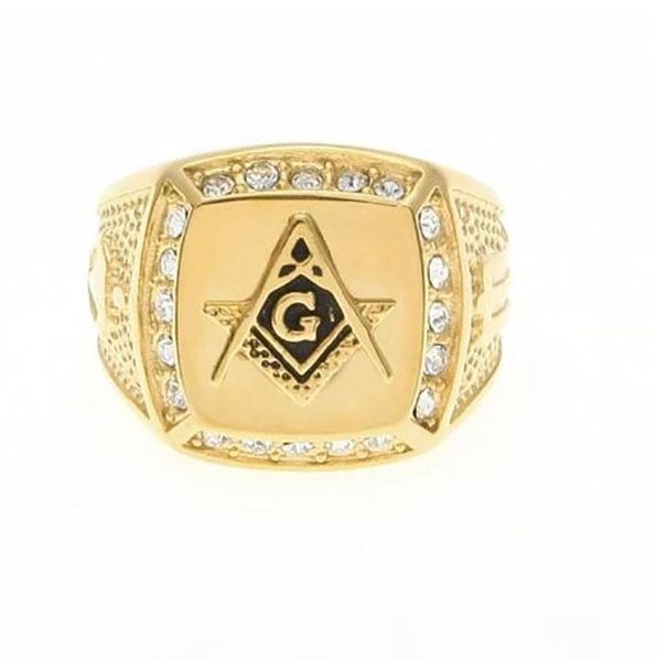 

r hip hop stainless steel ring carved gold plated ason symbol masonic rings bands for men women large size #8 -#11, Golden;silver