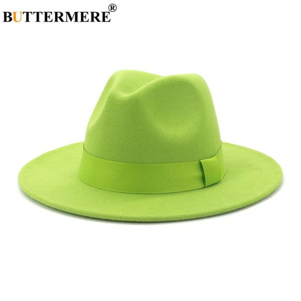 

buttermer green wool felt джаз fedora шляпа мужчины женщина широкий брим сомбреро британского стиль trilby формальная панама cap твердых пла, Blue;gray