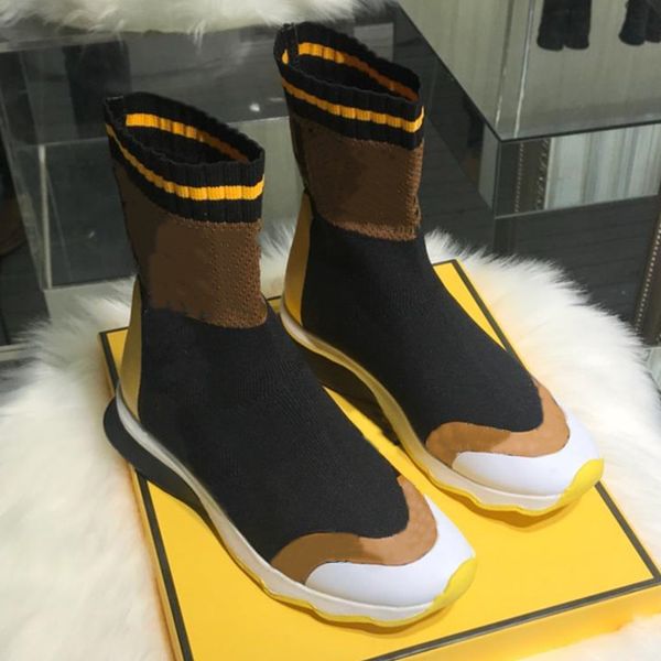 

multicolor fabric sneakers luxury mens designer shoes womens sock shoes stretch knit trainers fashion slip on sneakers cs10, Black