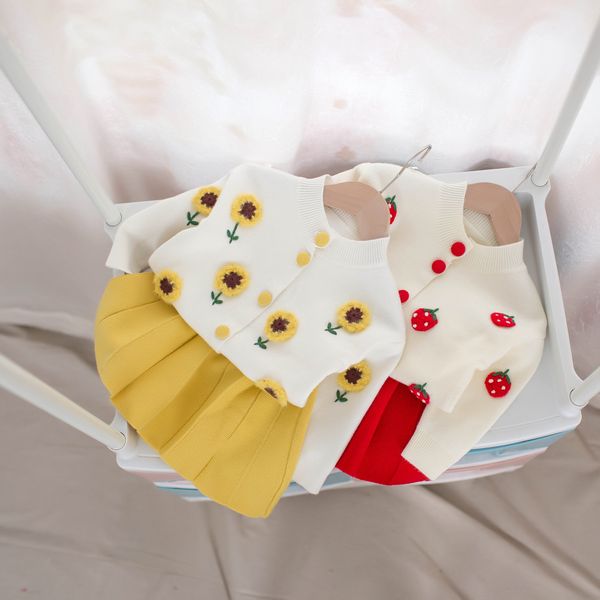 

kids designer clothes girls childrens sweater childrens sweater 2020 autumn and winter girls stand collar cardigan baby embroidered long sle, White