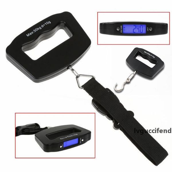 

portable digital weighing scales hand held 50kg 10g hook bandage hanging scale blue led display nna794