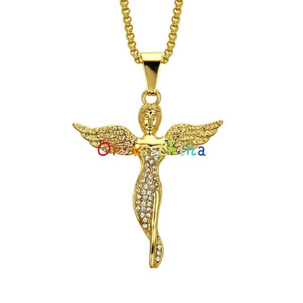 

2020 designer european and american cross-border hip-hop goddess diamond pendant necklace fashion angel jewelry