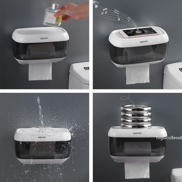 

wc paper holder storage box transparent gray toilet paper holder kitchen paper towel dispenser wall mounted tissue dispenser t200425