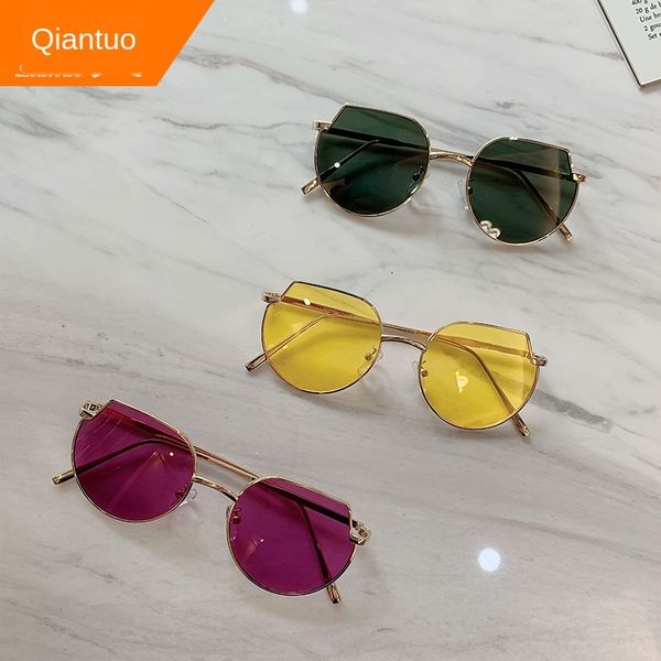 

2020 new children's sun personalized cat's eye metal irregular fashion sunglasses baby sunglasses women's fashion, Blue