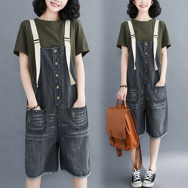 

2omrz fat sister large size women's sling casual 2020 summer new korean style fashion all-match casual pants five-point denim wide leg, Blue