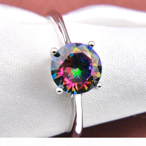 

10 pcs vintage 925 sterling silver round natural rainbow mystic z gems jewelry austrian crystal wedding ring for lovers ring, Golden;silver