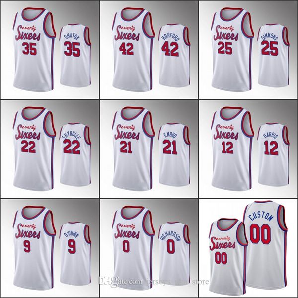 

philadelphia 76ers men joel embiid tobias harris ben simmons 2020 hardwood classics nba white custom jersey 07, Black;red