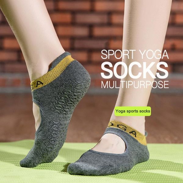 

comfortable yoga socks backless anti-slip ankle grip socks pilates fitness gym ladies sports dance ballet cotton, Black