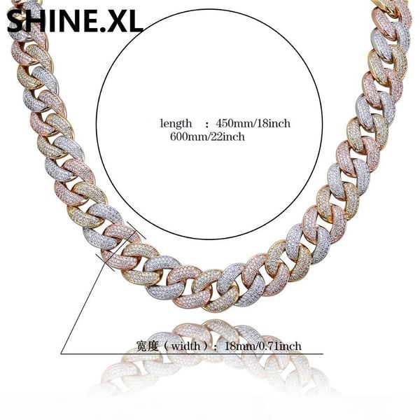

men's 18mm solid heavy iced out zircon miami cuban link necklace choker bling bling hip hop jewelry gold silver chain 18" 22