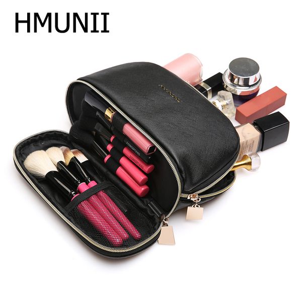 

hmunii travel necessarie toiletry wash storage makeup bag beauty organizer cases women's pu leather waterproof cosmetic bag y200714, Blue;pink