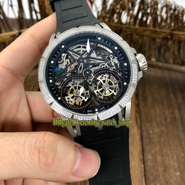 

new excalibur spider skeleton dial automatic mechanical rddbex0481 mens watch iced out diamonds steel case rubber sport watches, Slivery;brown