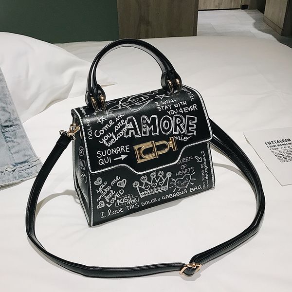 

New pattern Women Famous Name Fashion Handbag High-capacity Latest Graffiti Design Trendy Delicate CrossBody Students Square Bag