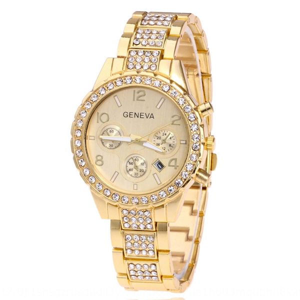 

geneva geneva watches women's watchessteel belt fake three-eye alloy watch rose gold silver diamond women's watch, Blue