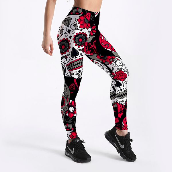 

sell skull leggings womens skull flower black leggings digital print trousers 7 color skull woman stretch pants plus size