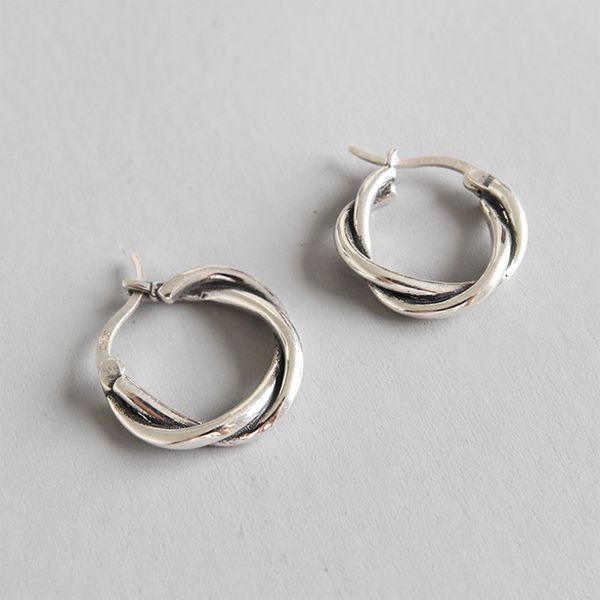 

925 vintage silver twisted circle loop earrings for women fashion elegant design geometric jewelry hoop earrings 1pair, Golden