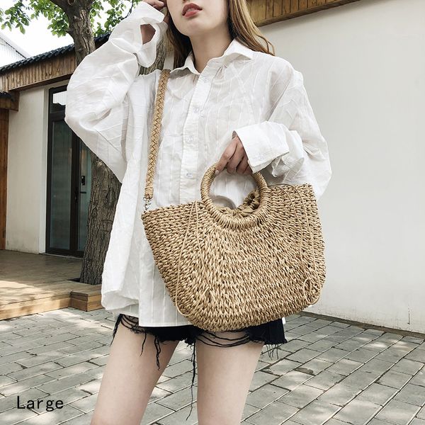 

handmade half round straw bag rattan woven women handbag bohemian summer beach bags female shoulder messenger crossbody bag tote