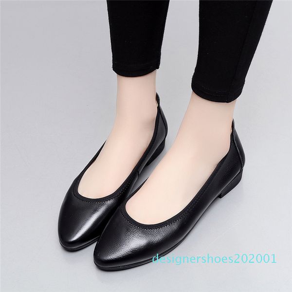 

muyang ballet flats 2019 genuine leather flat shoes woman pointed toe casual work shoes women flats loafers size 34-42 cson1, Black