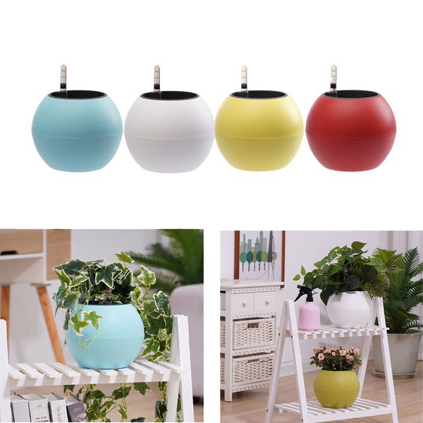

4-piece round 13cm self watering planter container flower pot for succulents