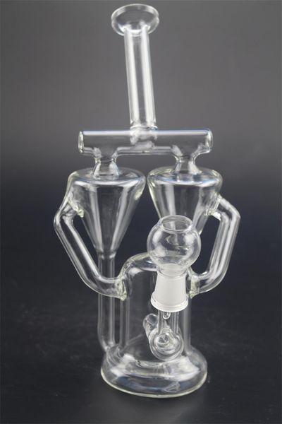 Double Cone Recycler Dab Rigs Gongohs Filtro embutido Bongos de água de vidro Design exclusivo de 8,6 polegadas de 14 mm de junta