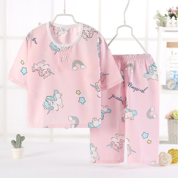 

children's cotton silk suit summer 1-2-3-4-5 pajamas pajamasyear old boys and girls 6-7 cotton silk home wear baby pajamas