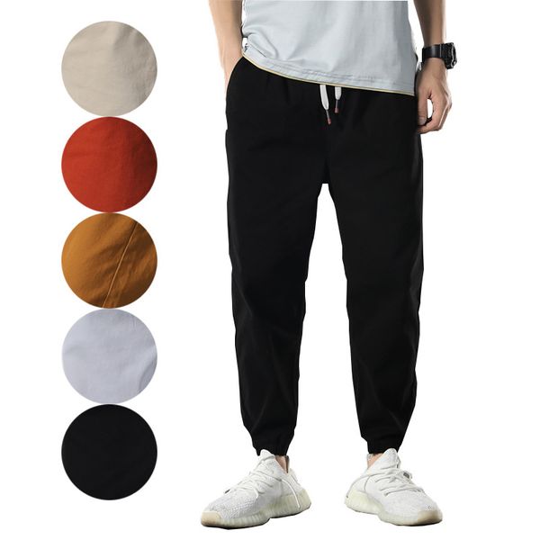 

new casual pants men's cotton elastic elastic waist tunic pants solid color loose harem men's summer, Black