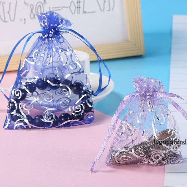

100pcs 5 size golden/silver printing packaging cane gilt oganza rope bags selling multicolor jewelry bag gift storage bags