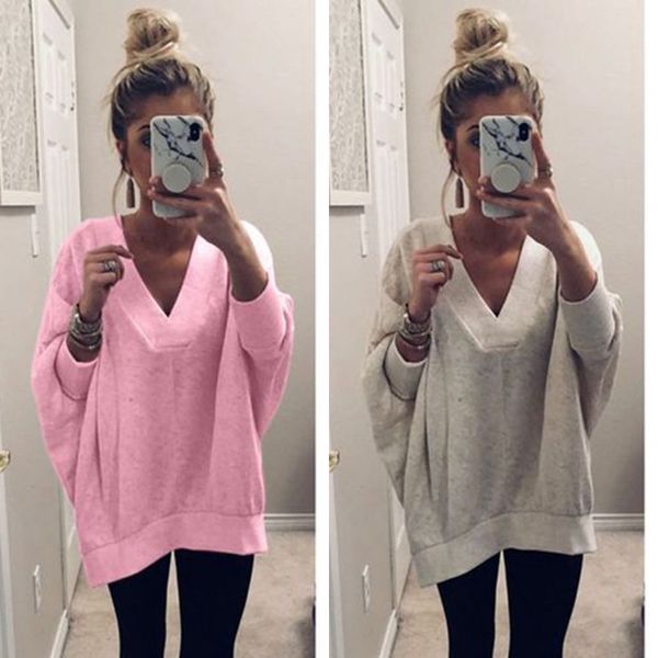 

женская теплая спортивная одежда пуловер фуфайки трикотажные пуловеры свитер топ с длинным рукавом сплошной цвет свободный теплый v-образный, Black