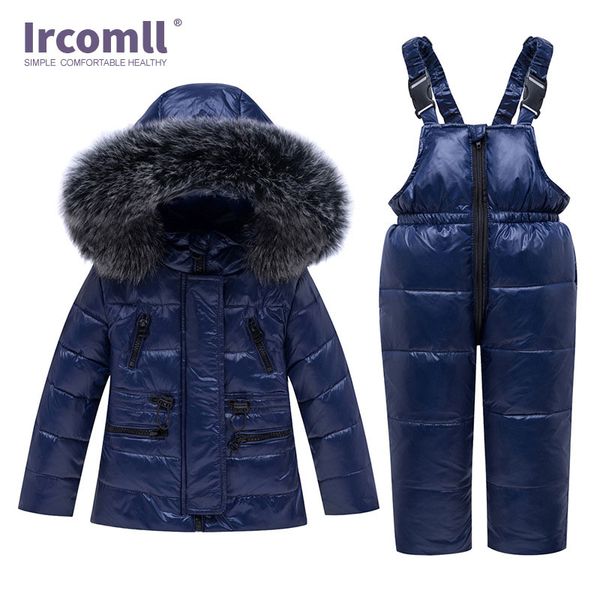 

ircomll 2020 new winter children's clothing winter duck down boys clothes sets fur jacket coat+pants jacket kids suit outfit, White