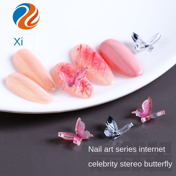

acrylic handmade stereo 10-piece acrylic butterfly diy accessories diy handmade nail nail accessories stereo butterfly 10-piece, Silver