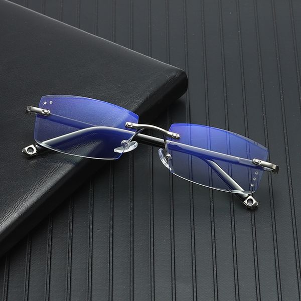 

2019 new frameless cutting border blue-ray glasses blue film men's business plain glasses, Silver