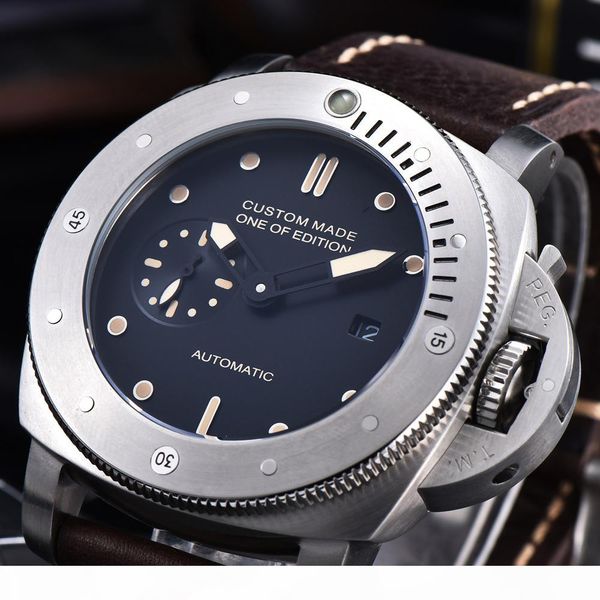 

47mm automatic mechanical men watch leather strap pvd case waterproof leisure fashion luminous watch men cm113, Slivery;brown