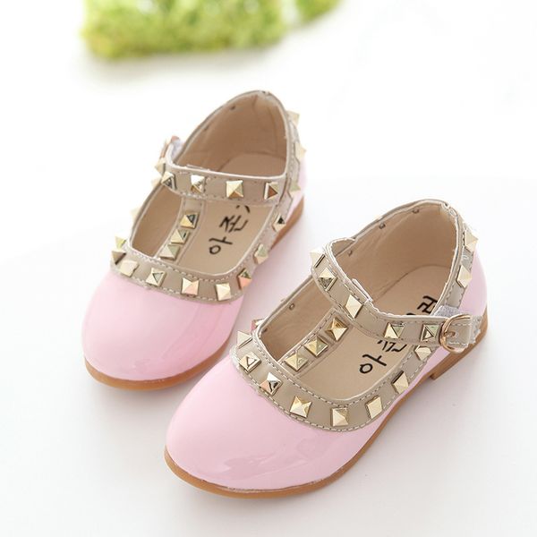 

Black white pink red Baby Childrens Princess Shoes soft soled Girls Leather Shoes Spring Autumn rivet Dance Wedding Party Shoes