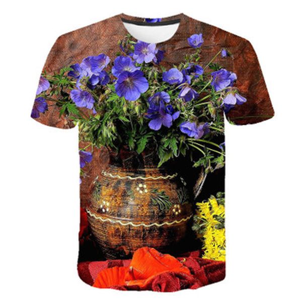 

man flower sea t-shirts summer fashion 3d print crew neck short sleeve plus size tee designer male loose casual style tshirts, White;black